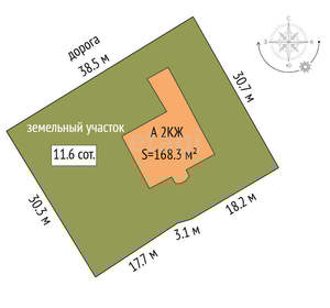 Дом 168м&sup2;, 2-этажный, участок 12 сот.  