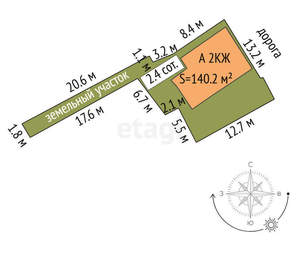 Дом 140м², 2-этажный, участок 2 сот.  