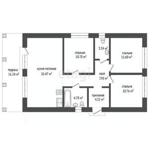Дом 103м&sup2;, 1-этажный, участок 5 сот.  