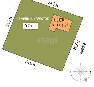 Дом 33м&sup2;, 2-этажный, участок 5 сот.  