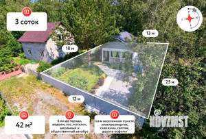Дом 42м², 1-этажный, участок 3 сот.  
