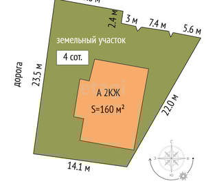 Дом 160м&sup2;, 2-этажный, участок 4 сот.  