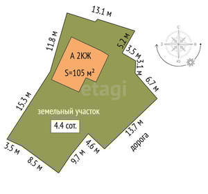 Дом 105м&sup2;, 2-этажный, участок 4 сот.  