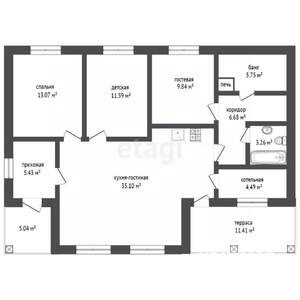 Дом 126м², 1-этажный, участок 9 сот.  