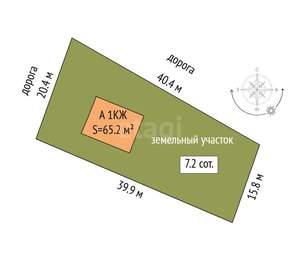 Дом 65м², 1-этажный, участок 7 сот.  