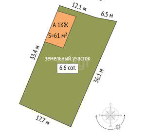 Дом 61м², 1-этажный, участок 657 сот.  