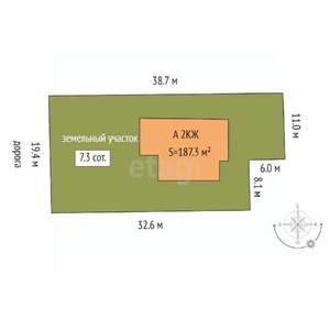 Дом 187м², 2-этажный, участок 7 сот.  