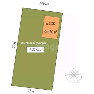 Дом 67м², 2-этажный, участок 4 сот.  