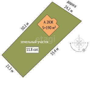 Дом 190м², 2-этажный, участок 12 сот.  