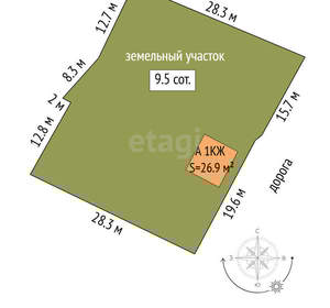 Дача 27м², 2-этажный, участок 9 сот.  