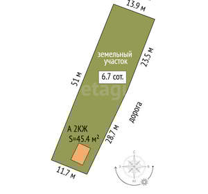 Дом 45м&sup2;, 2-этажный, участок 7 сот.  