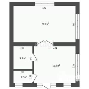 Дом 52м², 1-этажный, участок 7 сот.  