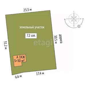 Дом 30м², 1-этажный, участок 7 сот.  