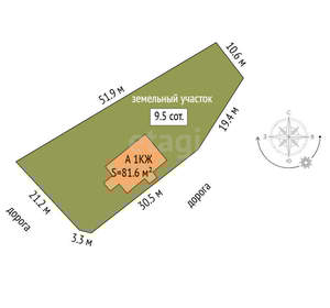 Дом 82м², 1-этажный, участок 10 сот.  