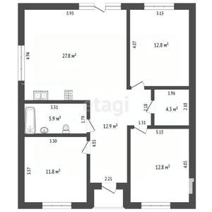 Дом 95м², 1-этажный, участок 6 сот.  