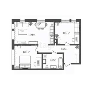 2-к квартира, на длительный срок, 51м2, 11/25 этаж