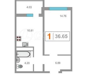 1-к квартира, на длительный срок, 36м2, 3/16 этаж