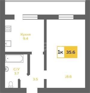 1-к квартира, на длительный срок, 36м2, 3/10 этаж