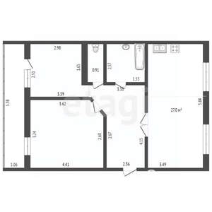2-к квартира, на длительный срок, 54м2, 3/5 этаж