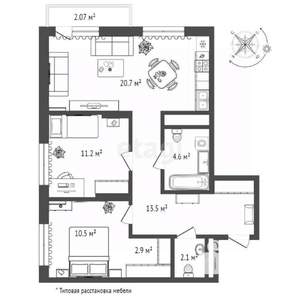 2-к квартира, на длительный срок, 59м2, 14/17 этаж