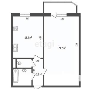 1-к квартира, на длительный срок, 48м2, 5/8 этаж