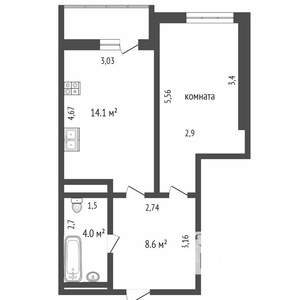 1-к квартира, на длительный срок, 43м2, 16/16 этаж