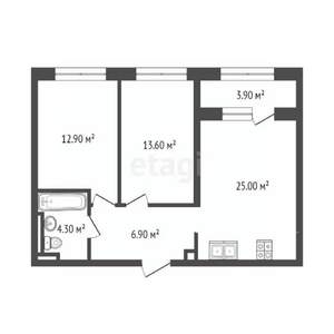 2-к квартира, на длительный срок, 41м2, 4/4 этаж