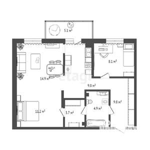 2-к квартира, на длительный срок, 76м2, 23/25 этаж