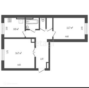 2-к квартира, на длительный срок, 52м2, 3/4 этаж
