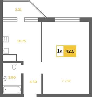 1-к квартира, на длительный срок, 42м2, 9/10 этаж
