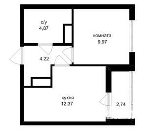 1-к квартира, на длительный срок, 33м2, 13/17 этаж