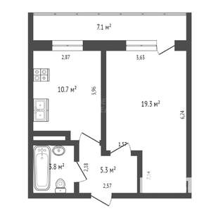 1-к квартира, на длительный срок, 39м2, 4/16 этаж