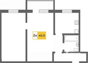 2-к квартира, на длительный срок, 44м2, 2/5 этаж
