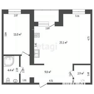 1-к квартира, на длительный срок, 52м2, 6/10 этаж