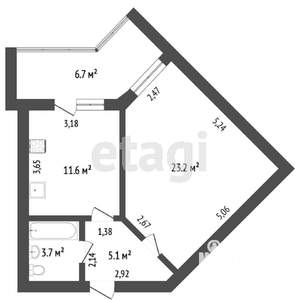 1-к квартира, на длительный срок, 43м2, 14/14 этаж