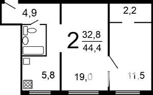 1-к квартира, на длительный срок, 46м2, 4/5 этаж