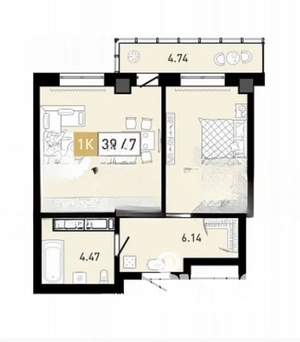 1-к квартира, на длительный срок, 40м2, 14/18 этаж