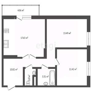 2-к квартира, на длительный срок, 60м2, 3/9 этаж