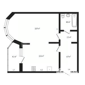 1-к квартира, на длительный срок, 46м2, 3/9 этаж