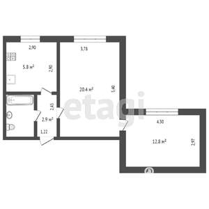 2-к квартира, на длительный срок, 49м2, 2/9 этаж