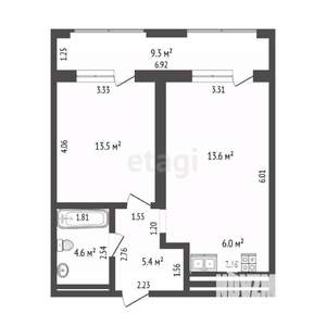 1-к квартира, на длительный срок, 52м2, 10/13 этаж