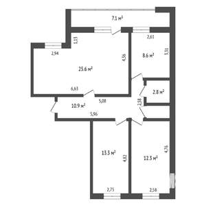 3-к квартира, на длительный срок, 75м2, 9/9 этаж