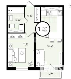 1-к квартира, на длительный срок, 40м2, 4/4 этаж