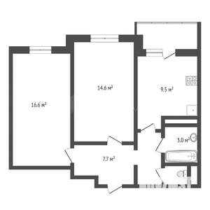 2-к квартира, на длительный срок, 54м2, 2/16 этаж