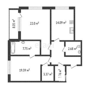 2-к квартира, на длительный срок, 83м2, 8/9 этаж