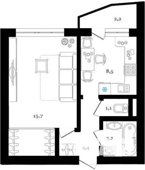 1-к квартира, на длительный срок, 35м2, 8/9 этаж