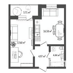 1-к квартира, на длительный срок, 44м2, 8/14 этаж