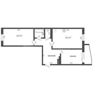 2-к квартира, на длительный срок, 54м2, 5/10 этаж