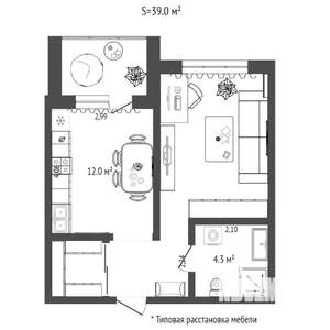1-к квартира, на длительный срок, 39м2, 12/16 этаж