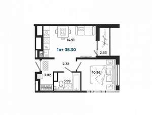 1-к квартира, на длительный срок, 36м2, 9/10 этаж